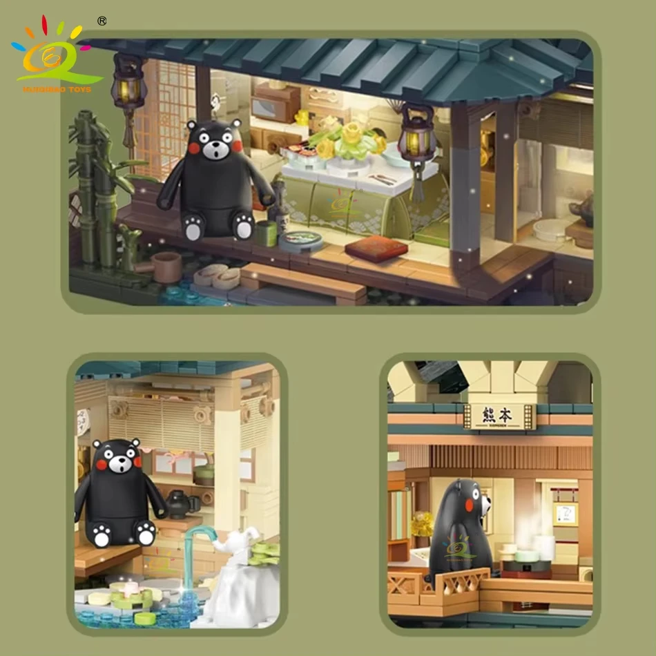 1099 pezzi set di blocchi di costruzione fai da te giapponese Street View Bear House modello di camera Tatami architettura mattoni giocattolo per bambini