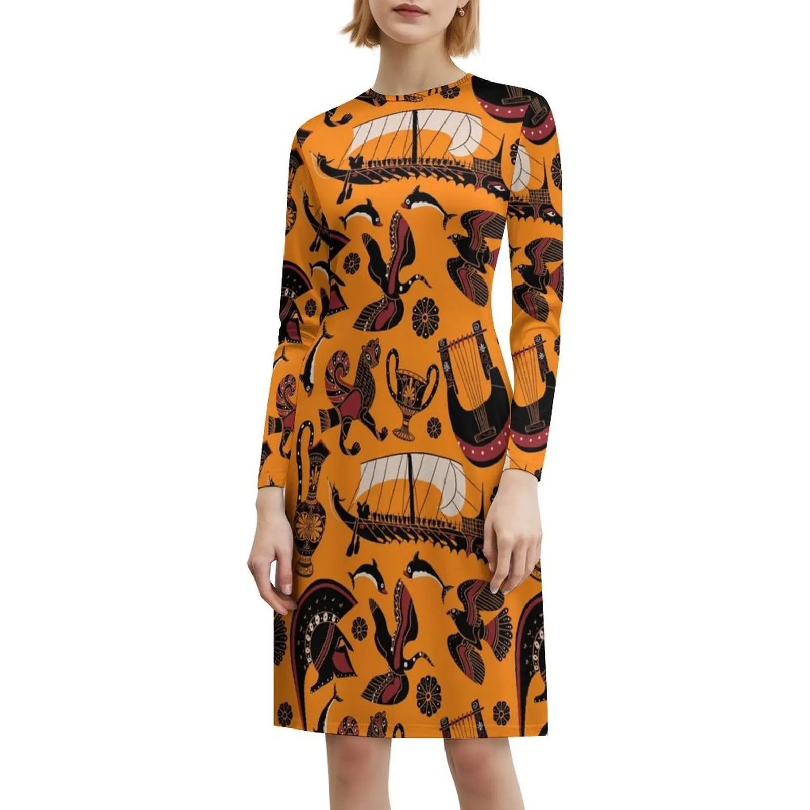 فستان حفلات أنيق للنساء على شكل فخار أسود يوناني قديم فستان على شكل حرف a مع خيارات قصيرة/طويلة/بدون أكمام #6