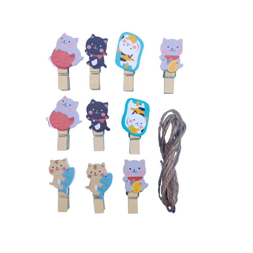 

10Pcs Cartoon Cat Fortune Cat Wooden Paper Clip For Album Message Mini Natural Wooden Clips Craft Decoration Clips Pegs