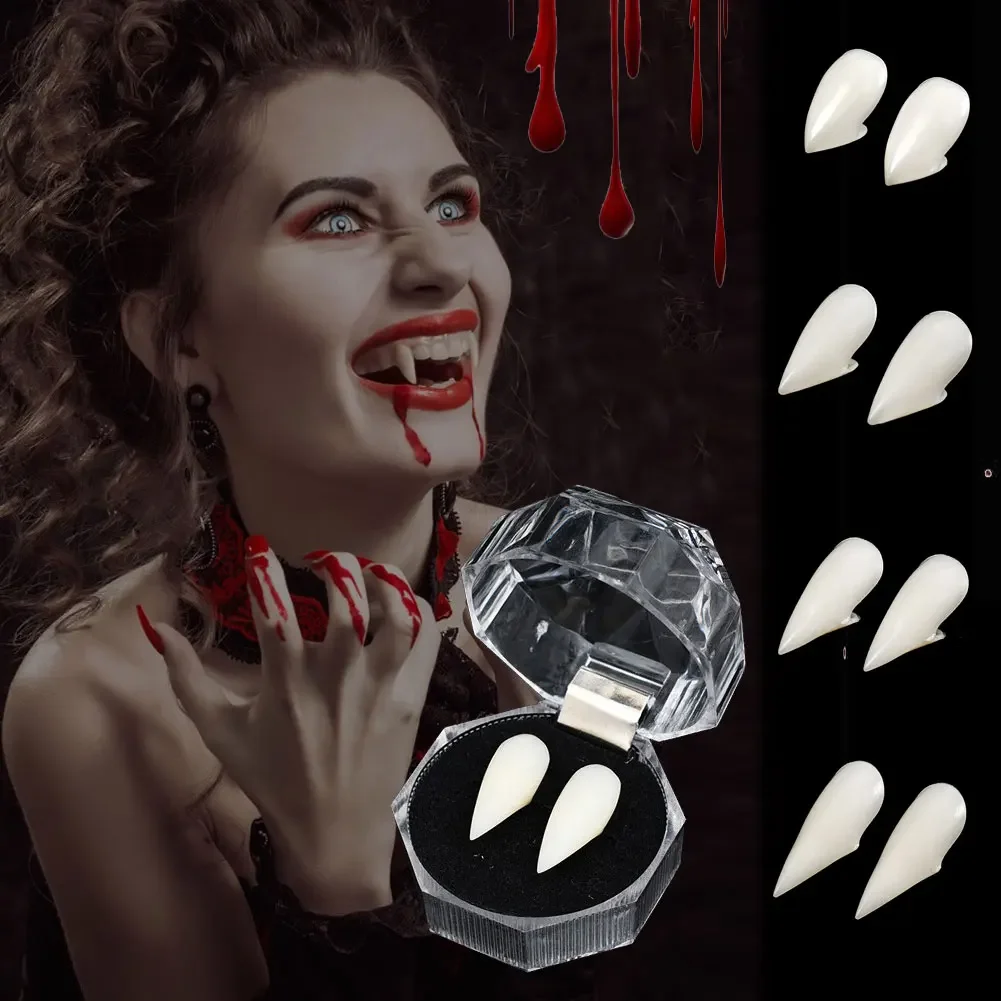 1 زوج هالوين مصاص دماء الأسنان الأنياب أطقم الأسنان الدعامة زي حفلة DIY بها بنفسك تأثيري الدعائم ديكور كاذبة الأسنان الراتنج الأنياب مع الغراء الصلب