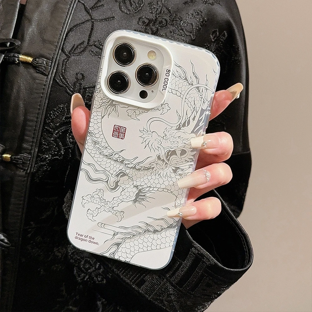 for iPhone 16 15 Pro Max 11 12 13 Mini 14 XS MAX XR 7 8 Plus Acrylic Phone Case Dragon Totem Shockproof Screen Protector Casing image 3