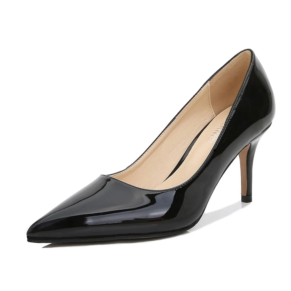 High Heels Pumps for Women Patent Leather Pointed Toe Fashion Daily 7.5cm Heels Shoes Large Size 35-44 45 46 Ladies Brand Pumps view 6