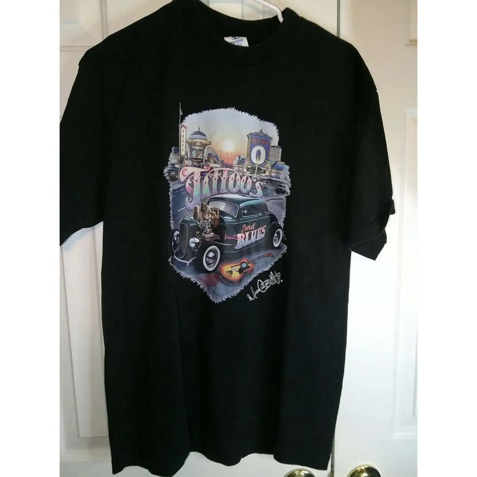 Vintage Hot Rod Car T Shirt Max Bello Diner Tattoo Automotive Art L vintage Washed Breathable Top For Everyday Wear Unisex