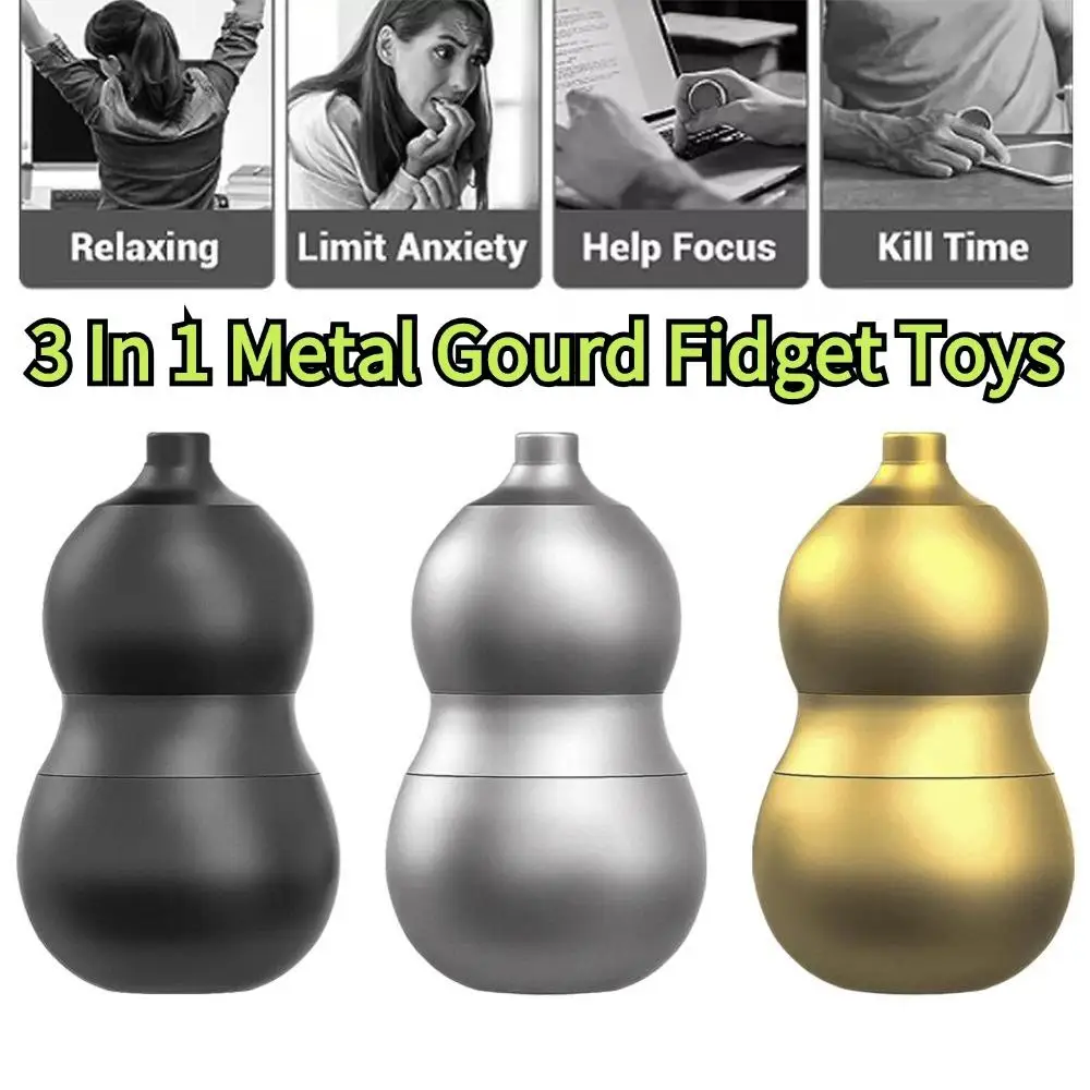 

3 In 1 Metal Gourd Fidget Toys Mechanical Magnetic Paragraph Pushing Fingertip Gyroscope Kinetic Desk Toy EDC Fidget Toys