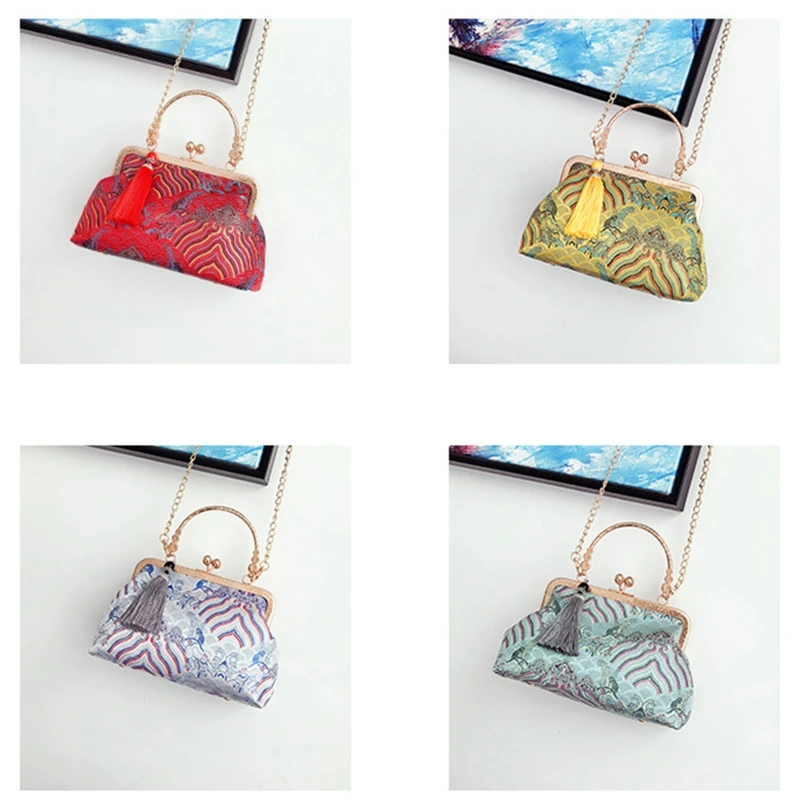 

Retro Su Haiya Wind Cloth Bag Temperament Elegant Tassel Cheongsam Bag Gold Banquet Bag Portable Diagonal Package