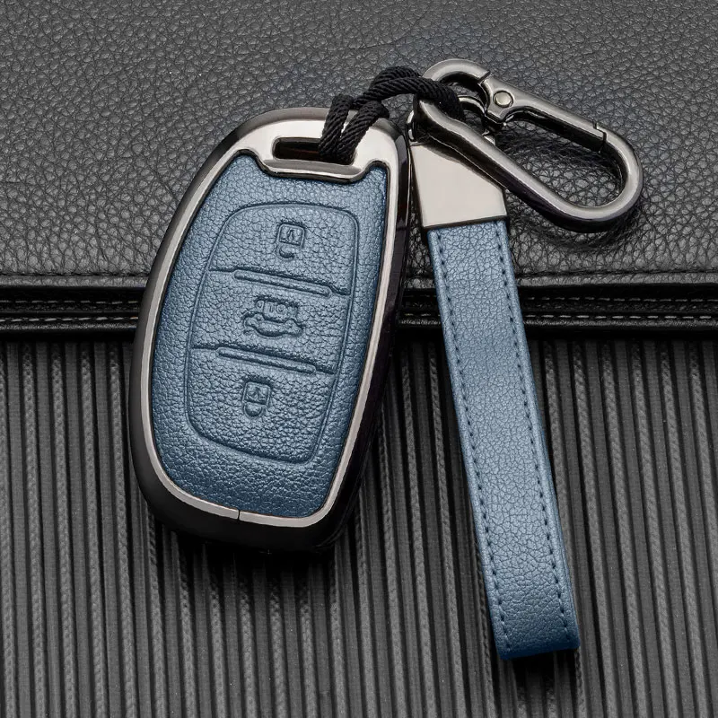 

Zine Alloy Leather Car Key Case for Hyundai Santa Fe Sonata Ix25 Elantra Tucson Ix20 Ix35 Auto Key Cover Shell Fob Keychian