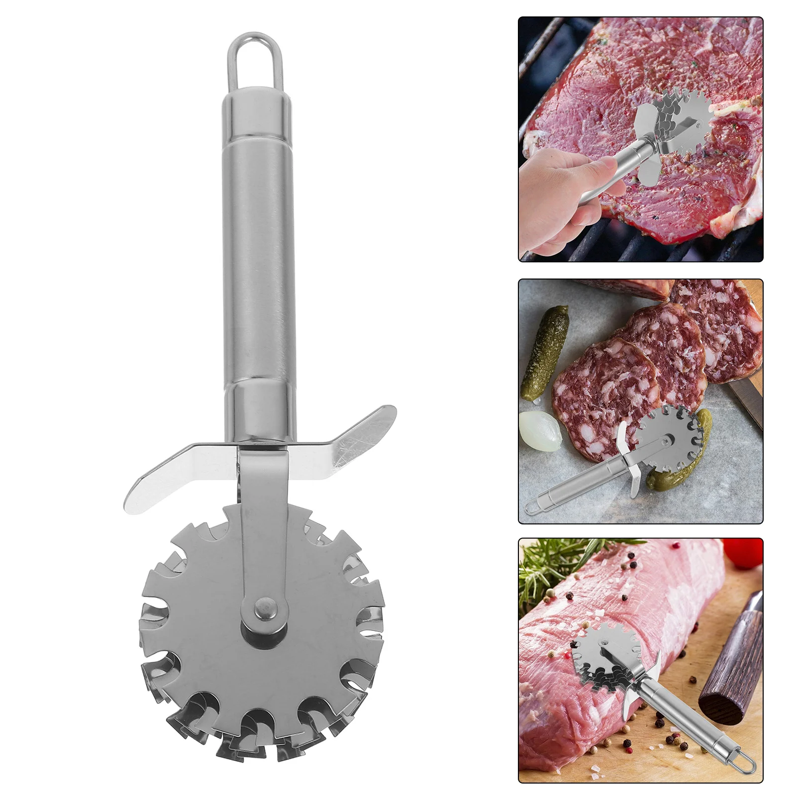 

Meat Hammer Steak Tenderizer Masher Ground Beef Handheld Loose Tool Silver Wheel Pork