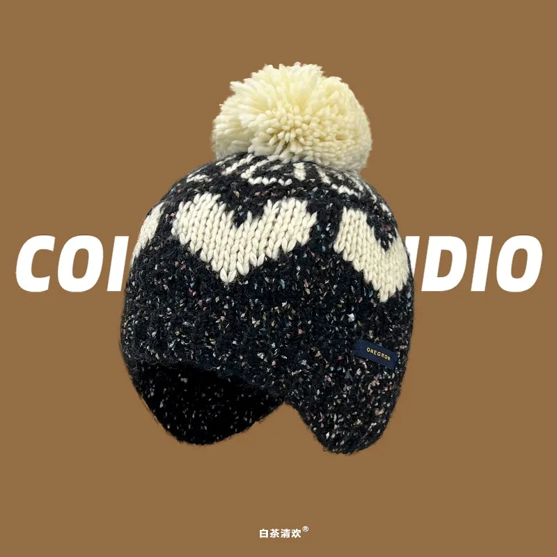 جديد الكورية جزيرة المعرض نمط الحب الجاكار شعري سدادات حماية الأذن محبوك قبعة المرأة الخريف والشتاء الدافئة الجمجمة قبعة قبعة #6