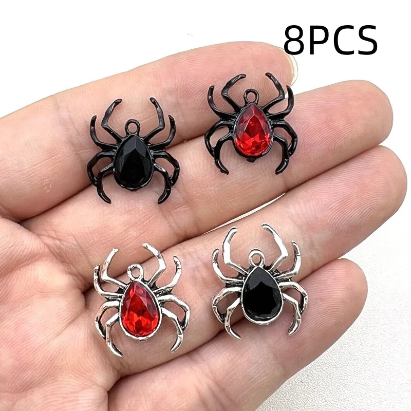 8/10PCS Halloween DIY Jewelry Accessories Retro Zinc Alloy Diamond Spider Pendant Pendant