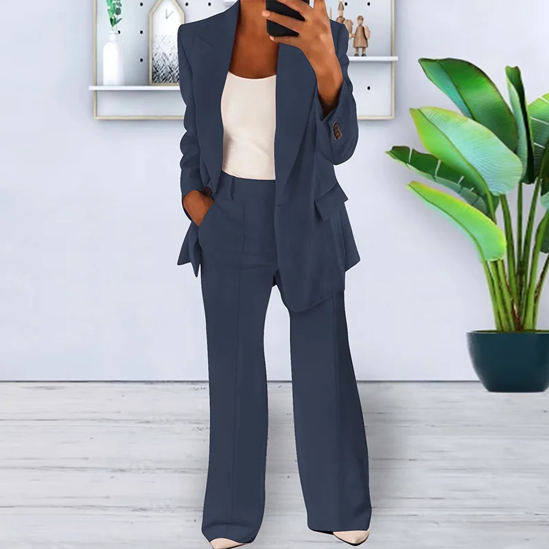 Blazer décontracté imbibé pour femme, vêtements de travail taille haute, ensemble de vêtements 2 pièces, manches longues, pantalon adt, printemps,