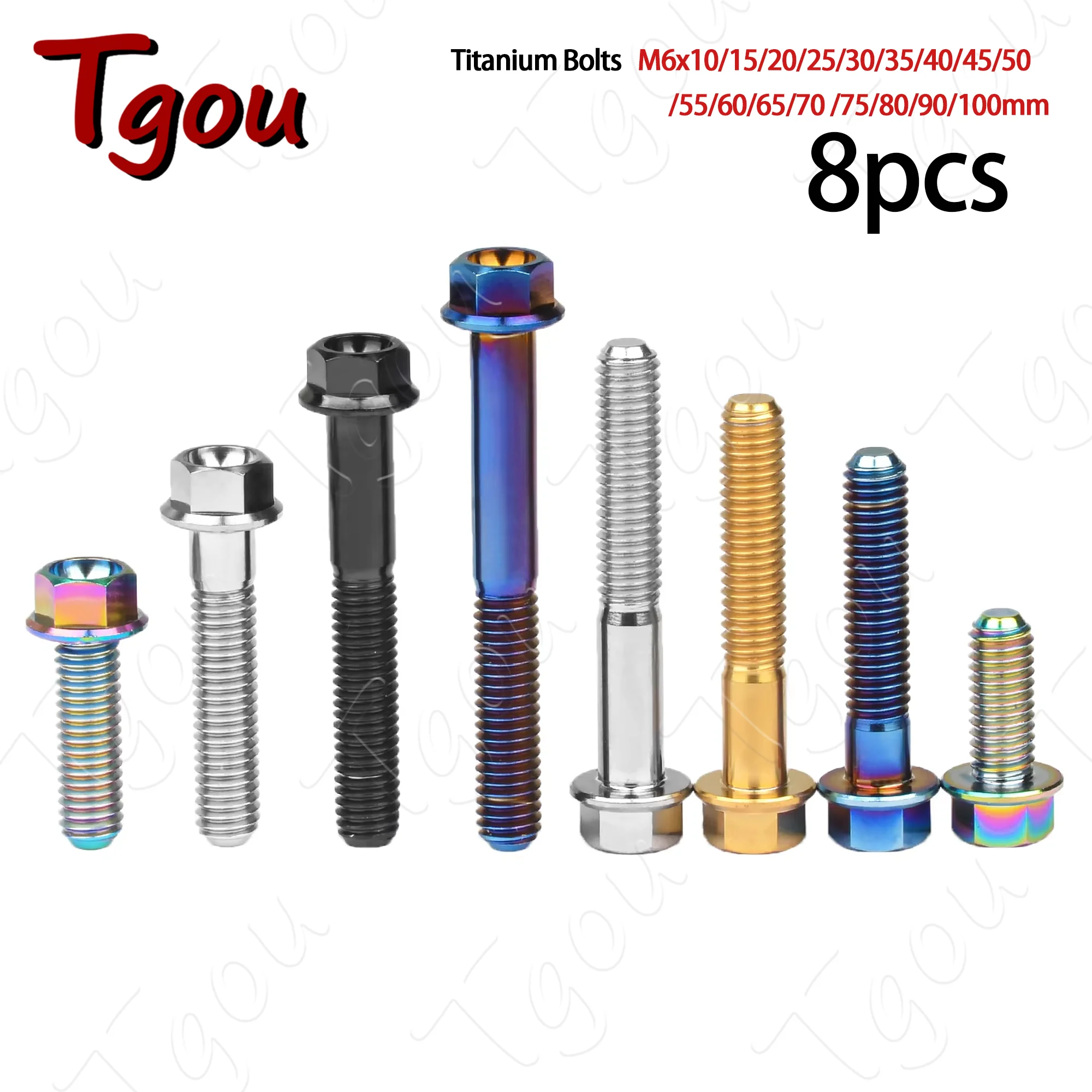 

Tgou Titanium Bolt M6x10/15/20/25/30/35/40/45/50/55/60/65/70 /75/80/90/100mm Flange Hex Head Screw for Motorcycle 8pcs