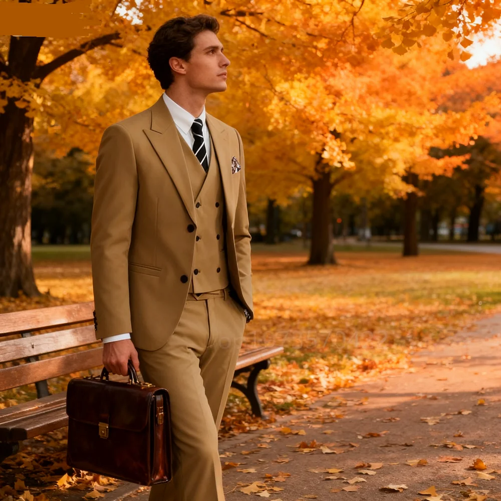 

Slim Fit Elegant Men's Formal Suit 3 Piece Set - Jacket Vest Pants for Wedding Business Party Groom Tuxedo Latest Solid Style