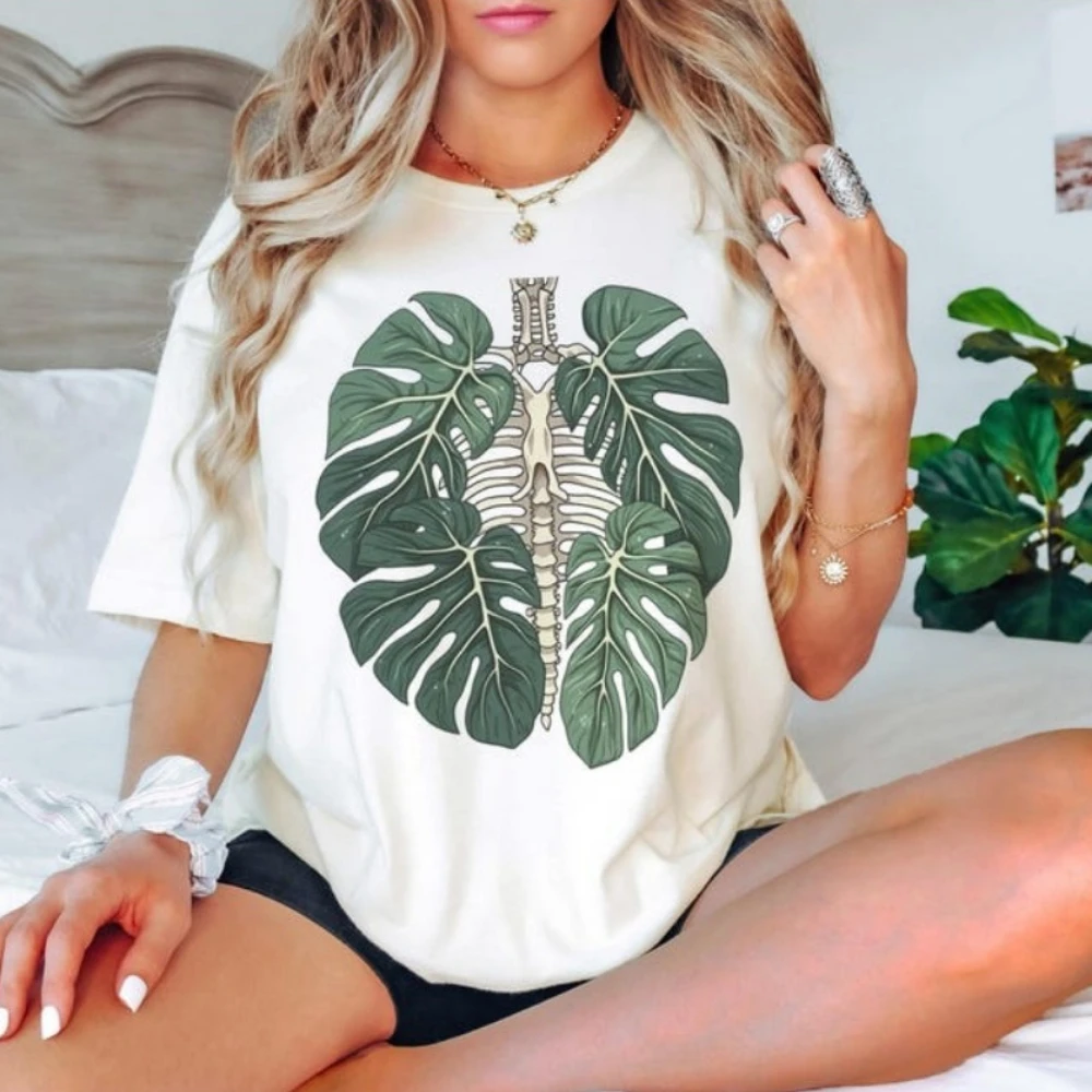 해골 식물 바디 티셔츠 식물 애호가 셔츠 식물 선물 여성 트렌드 Y2k 반소매 티셔츠 유니섹스 코튼 탑 streetwear