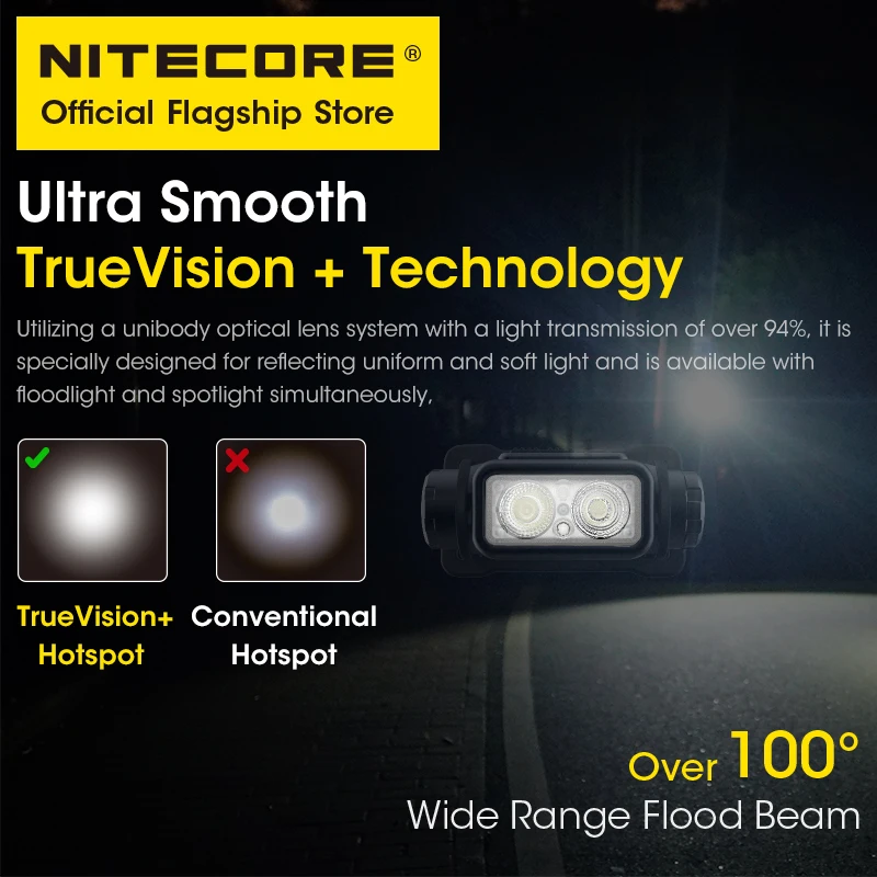 NITECORE NU43 USB-C Rechargeable Headlamp 1400 Lumens for Trail Running LED Work Light Fishing Trekking, Built in 18650 Battery