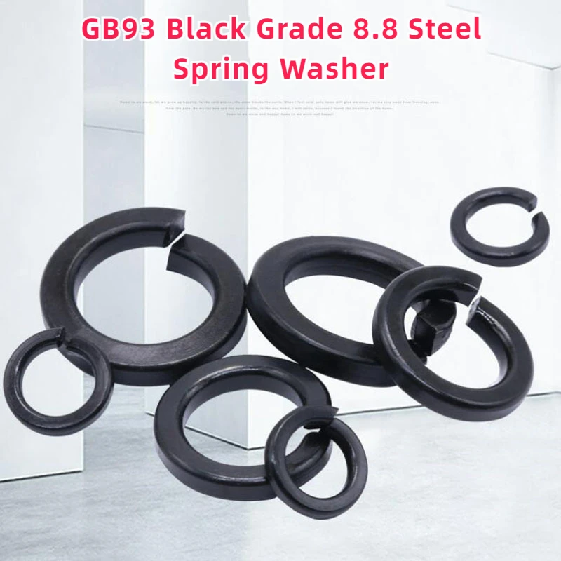 5/10/25/50pc M2/M2.5/M3/M4/M5/M6/M8/M10/M12-M24 GB93 Black Grade 8.8 Steel Spring Washer Split Lock Elastic Gasket Shells Pad