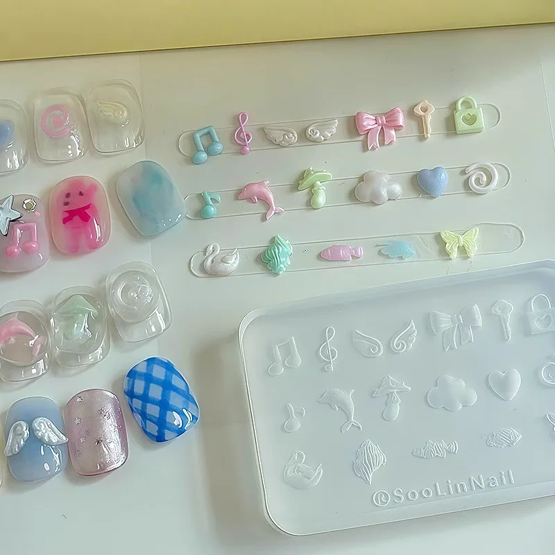1pc Dolphin Wing Button Balloon Bear Shell  Rose 3D Acrylic Nail Mold Nail  Decorations DIY Silicone Nail Stamping Plates Nail