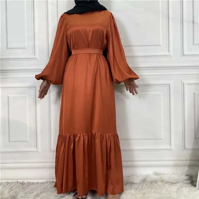 

2025 New Fashionable Women's Patchwork Muslim Drawstring Solid Color Dress 6531 Robe Abaya Ramadan Dubai Luxury Islam Elegant
