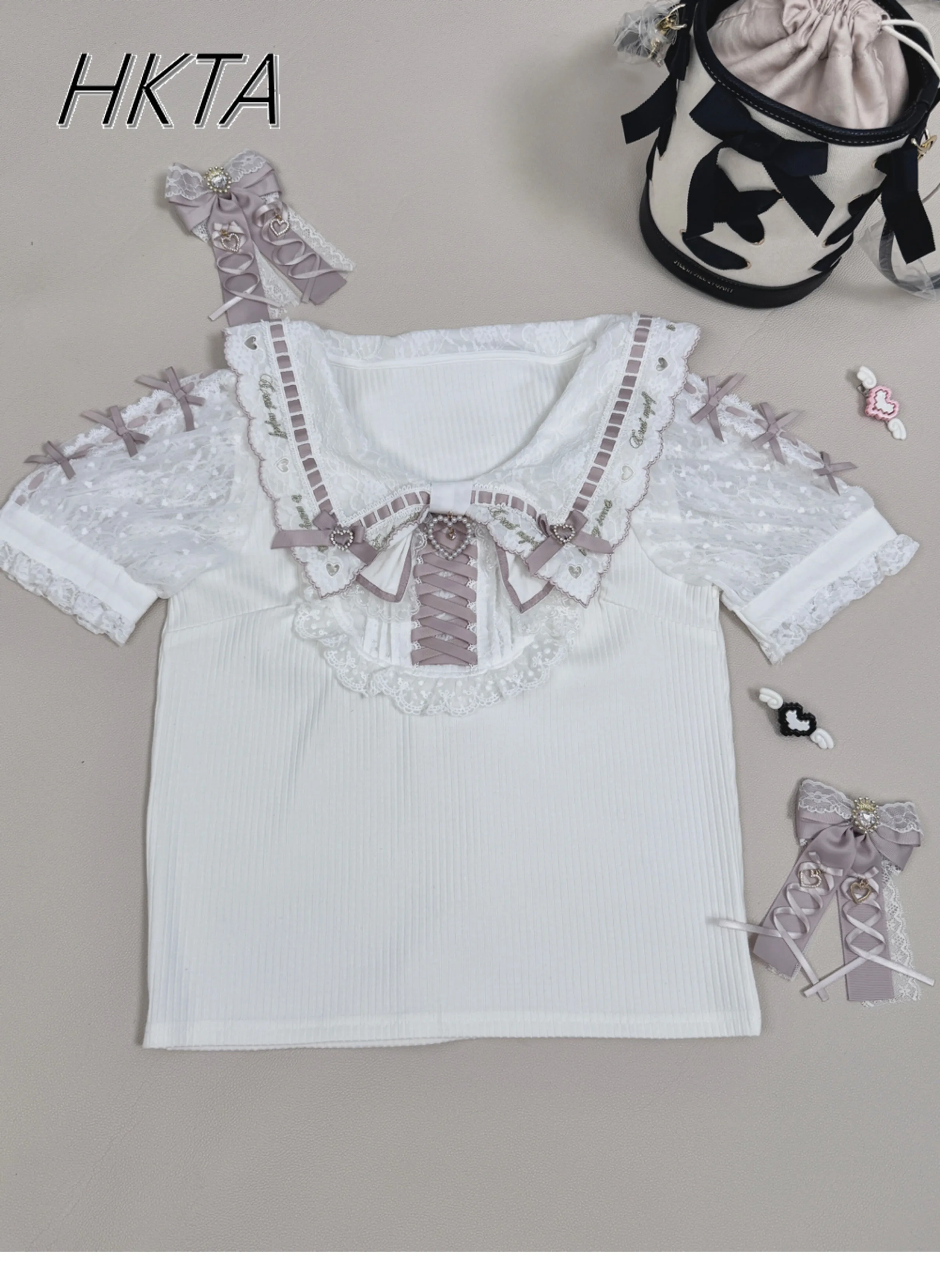 

Japanese Liz Shirt Mine Navy Collar Double-layer Love Embroidered Blouse Top Summer New Sweet Girl Kawaii Lolita Top Short Skirt