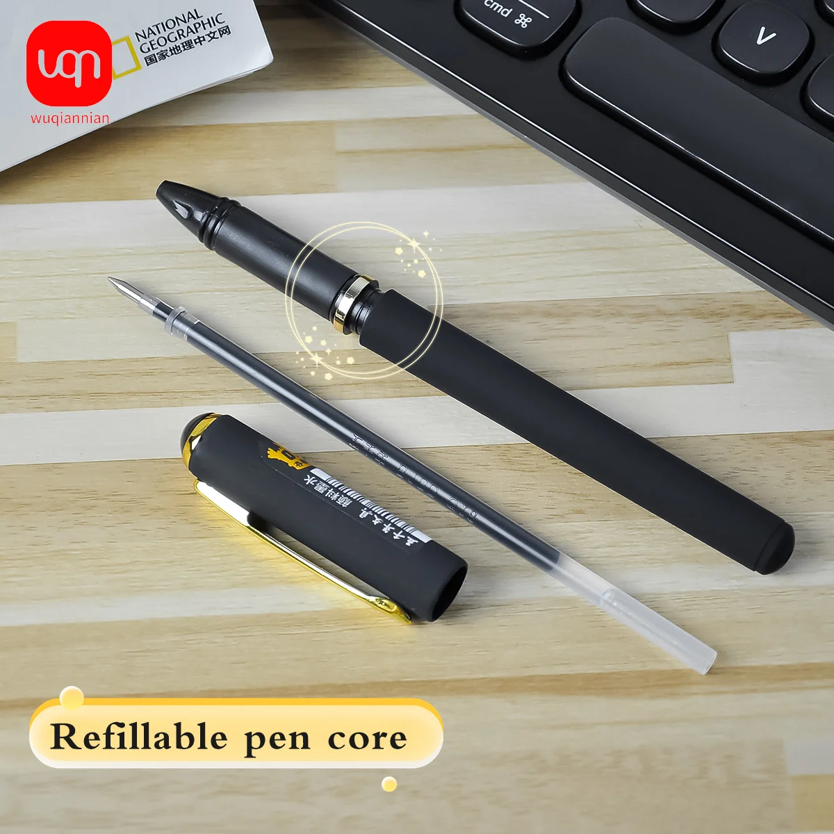WQN 3 قطع أقلام توقيع بمشبك معدني أسود 0.5 مم حبر أسود - 12 قطعة عبوات بديلة للكتابة اليومية والكتابة السلسة