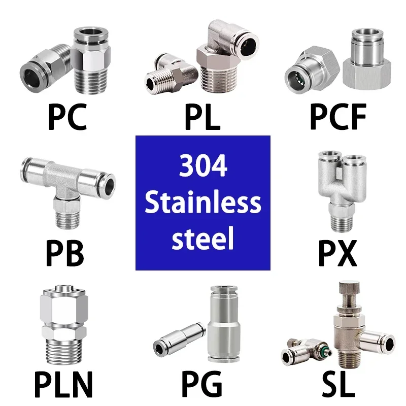 304 Stainless Steel Air Hose Fitting PC PCF PL SL Pneumatic Pipe Connector 1/8 1/4 3/8 1/2 M5 BSP Quick Release Tube Fittings