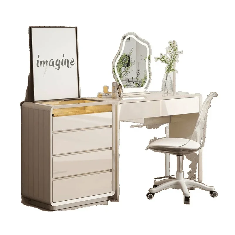 

Modern minimalist bedroom dresser, wall to wall visual jewelry table