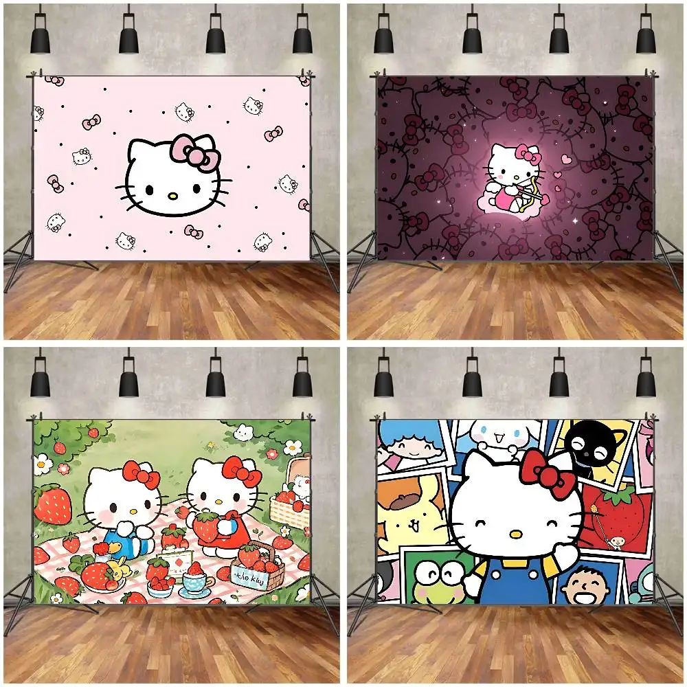 Kawaii H-Hello K-Kitty Hintergrund-Fotografie Schloss Zauberer-Plattform Erste Nacht Straße Geburtstagsparty Dekoration Geschenke Requisiten