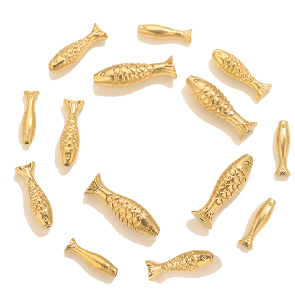 

5pcs Stainless Steel Gold Fish Beads Charms Spacer Loose Beads For Jewelry Making Crafts Handmade DIY Bracelet Accessories Bulk