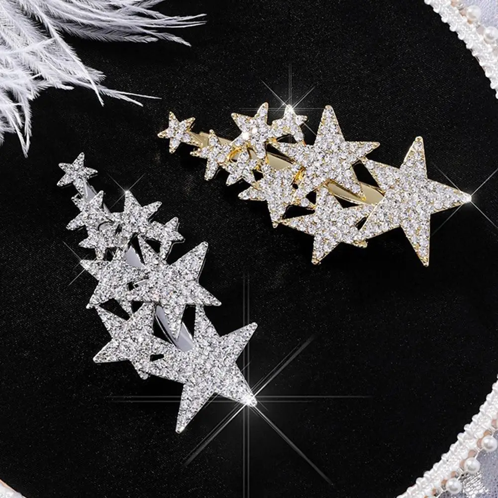 Women Shiny Stars Rhinestone Hairpins Crystal Hair Clips Barrette Slide Grips Bangs Clip Sweet Headwear Korean Hair Accessories