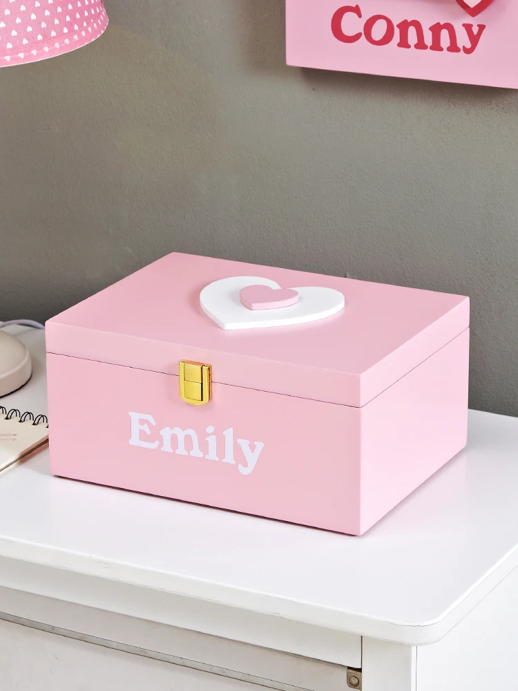 Storage Organizer for Kids Box for Toys Heart Figure Pink Room Decorator for Girls Home Accessories Modem Style with Lock