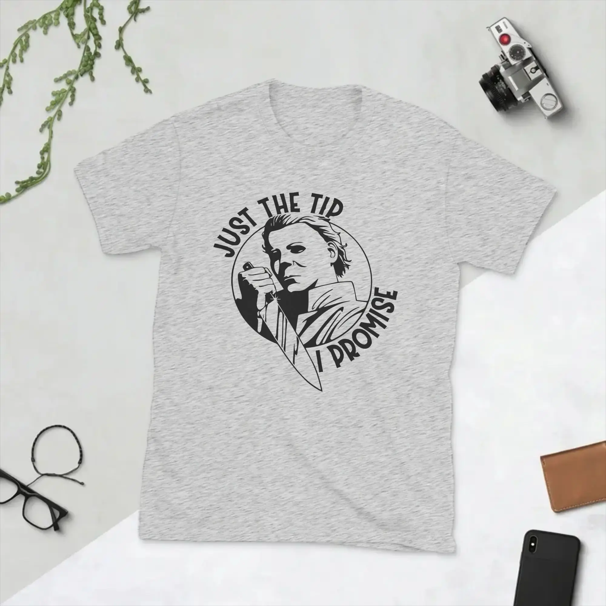 M-Myers Halloween T Shirts Men Pure Cotton Funny T-Shirts Crewneck Just The Tip I Promise  Tee Shirt Short Sleeve Clothes Summer