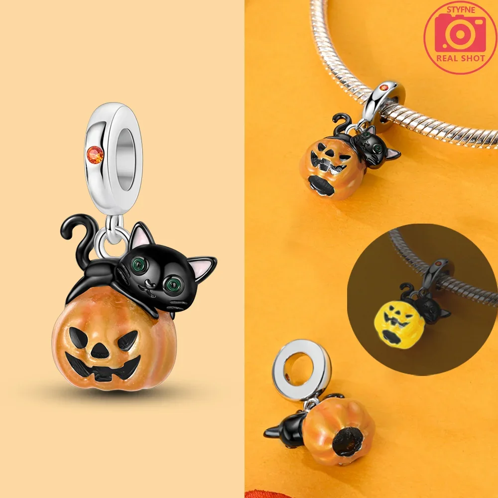 925 Sterling Silver  Pumpkin Charms Beads Fit Original Bracelets Bag Keychain Charms Beads Pendant Diy Women Jewelry Gift