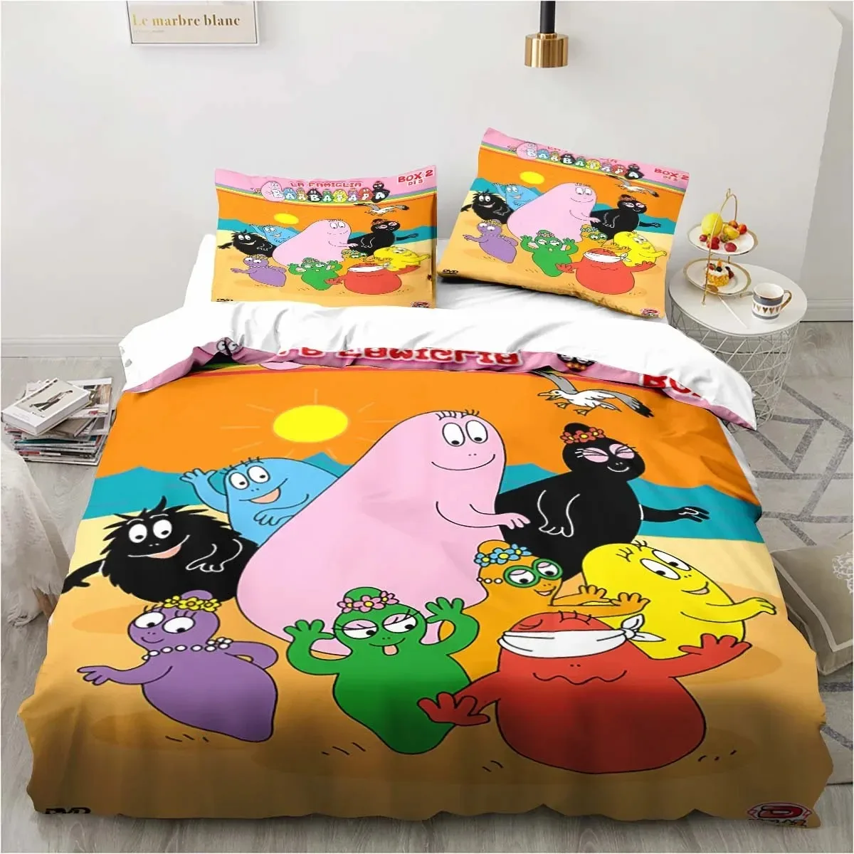 Cute Cartoon Les Barbapapa Bedding Set Soft Duvet Cover Adult Kids Bedroom Single Double King Size Bed Duvet Cover Pillow Case