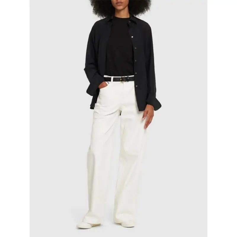Maxdutti Nordic Winter Velvet Jeans White Minimalist Warm Wide Leg Women's Denim Pantshigh Waist Loose Mom Jeans Woman Clothes