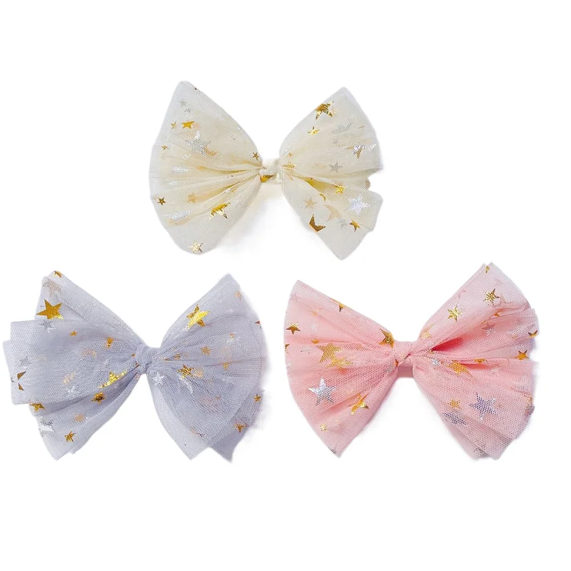 Wholesale 15pcs Glitter Gold Star Tutu Bow Hairpins Big Bowknot Barrettes Fashion Headwear Boutique Hair Accessories for Girls