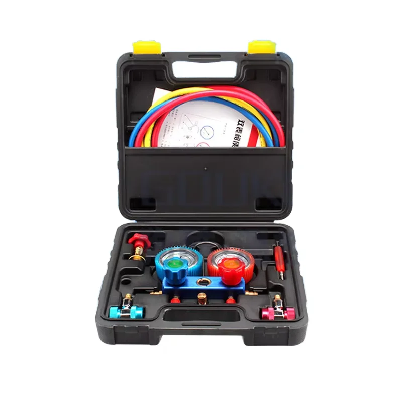 

4-сторонний манометр переменного тока, комплект для зарядки холодильного оборудования R134a R134 R410A R404A R22 с переходниками для шлангов