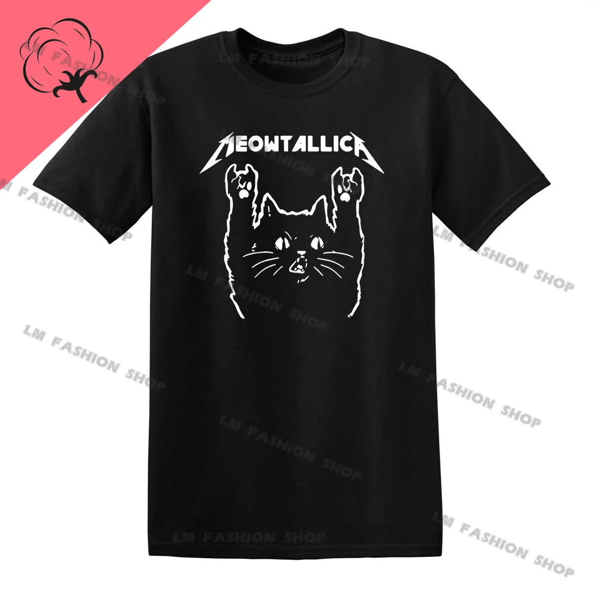 Meowtallica Women and Men Clothing Cotton Printed T-Shirt Rock Cat Kitten Pet Cute Cats Funny Music Metal Top Tee