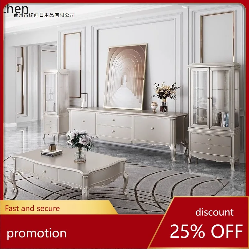 ZML Solid Wood Coffee Table and TV Cabinet Set for Small and Large Living Rooms Tea Table Floor Cabinet