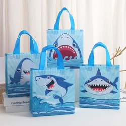 4Pcs Cute Ocean Sea Shark Theme Gift Packing Bag Non-Woven Shopping Tote Bag for Kids Boy Birthday Baby Shower Party Decoration