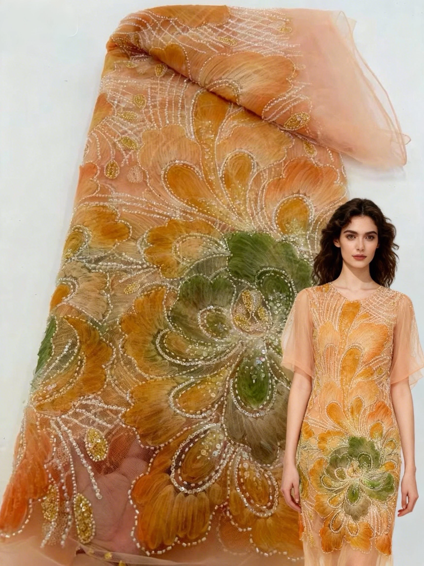 

Luxury African Lace Fabric 2026 5 Yards Chiffon Lace Beaded Tulle Lace Fabric Embroidered Nigerian Fabric for Wedding Dress Sew