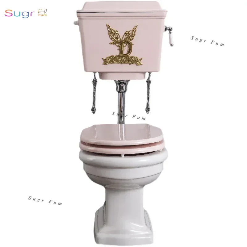 

Butterfly Tao British Style Retro Toilet Pink Aluminum Alloy Water Tank Split Toilet Silent Solid Wood Cover Light Luxury