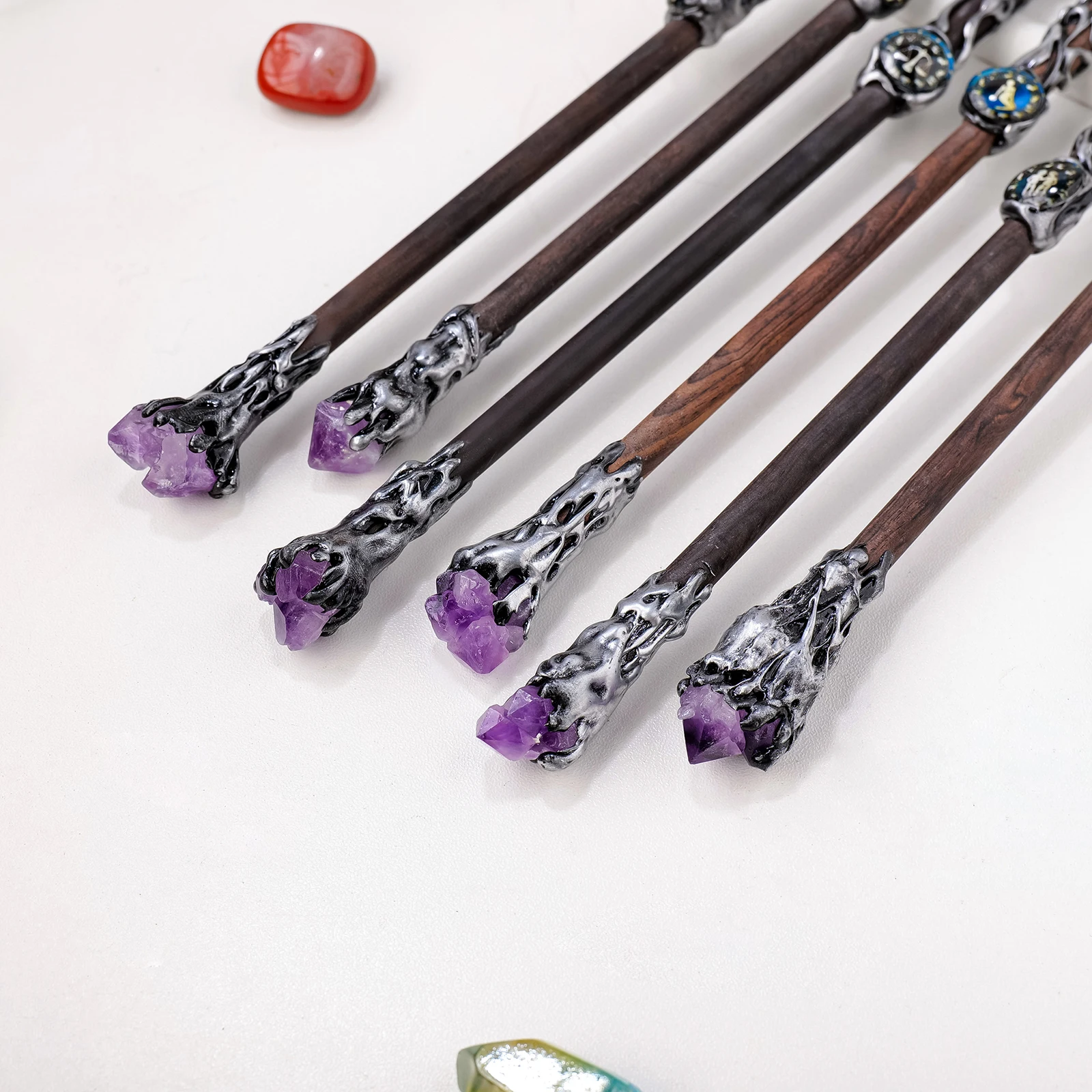 2023 New Natural Crystal 12 Constellations Devil\'s Eye Original Stone Branch Magic Energy Wand Christmas Home Decorations Gifts