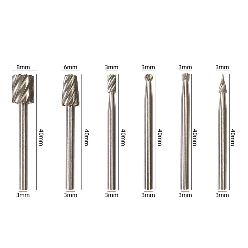 6pc 高速度鋼木工小型ロータリーファイル研削ヘッド DIY 大工研磨とトリミング電動ツールセット