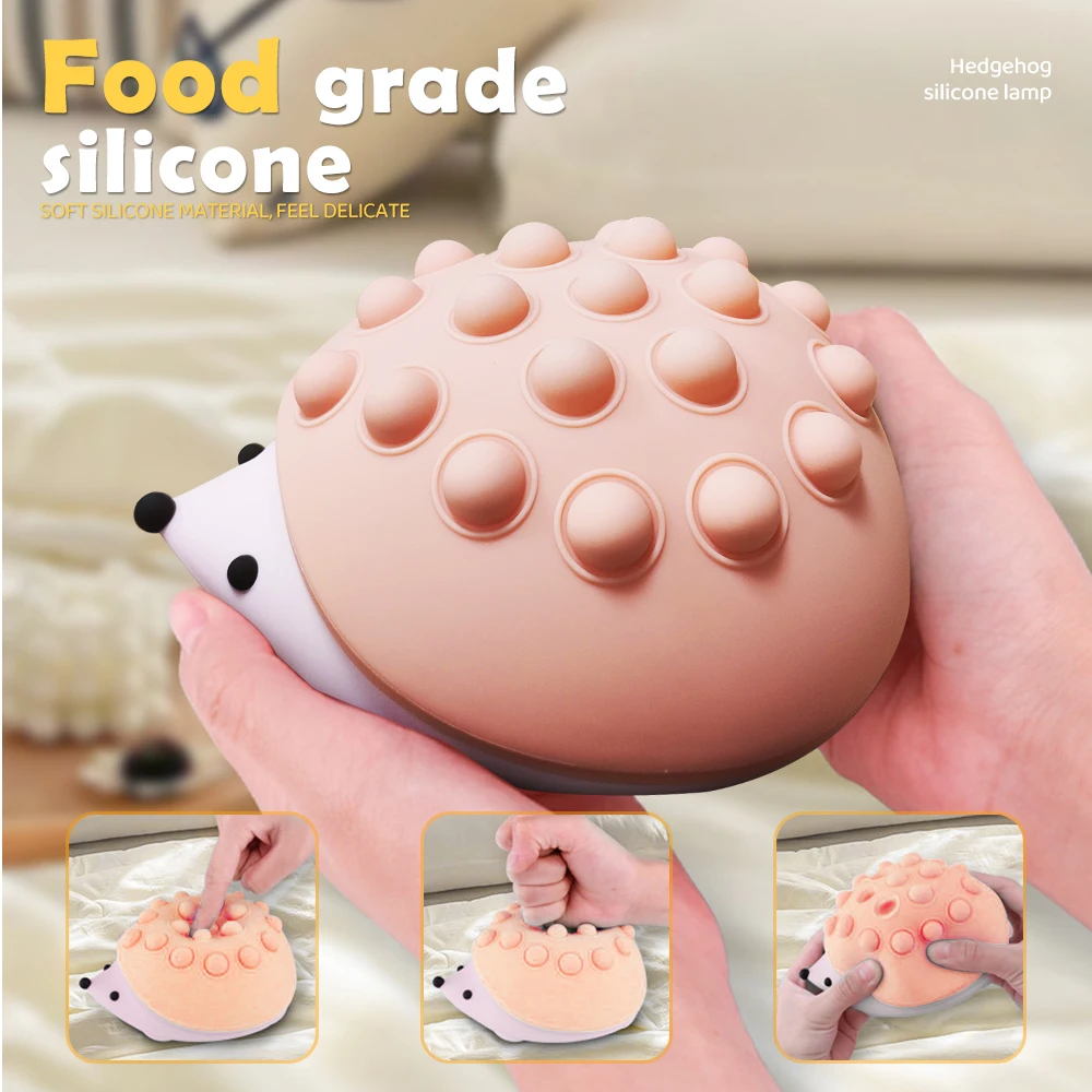 Animal Silicone Night Light Cute Soft Hedgehog USB Charging Touch Control Night Lamp Warm and RGB Light Children Sleeping Lamp