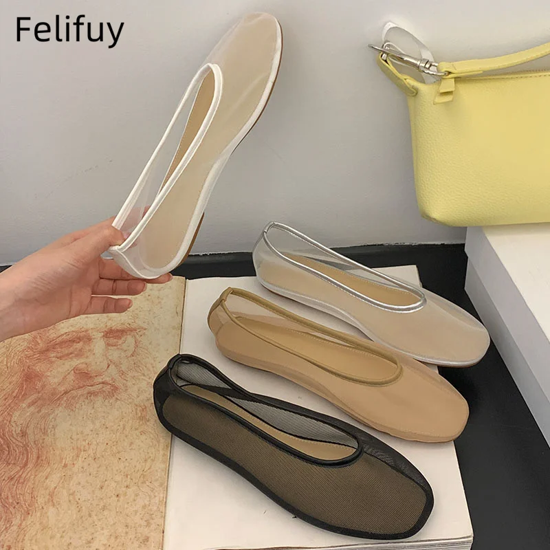 

Женские балетки из тюлевой сетки, балетки без шнуровки с круглым носком, удобные повседневные рабочие модельные туфли на плоской подошве, обувь