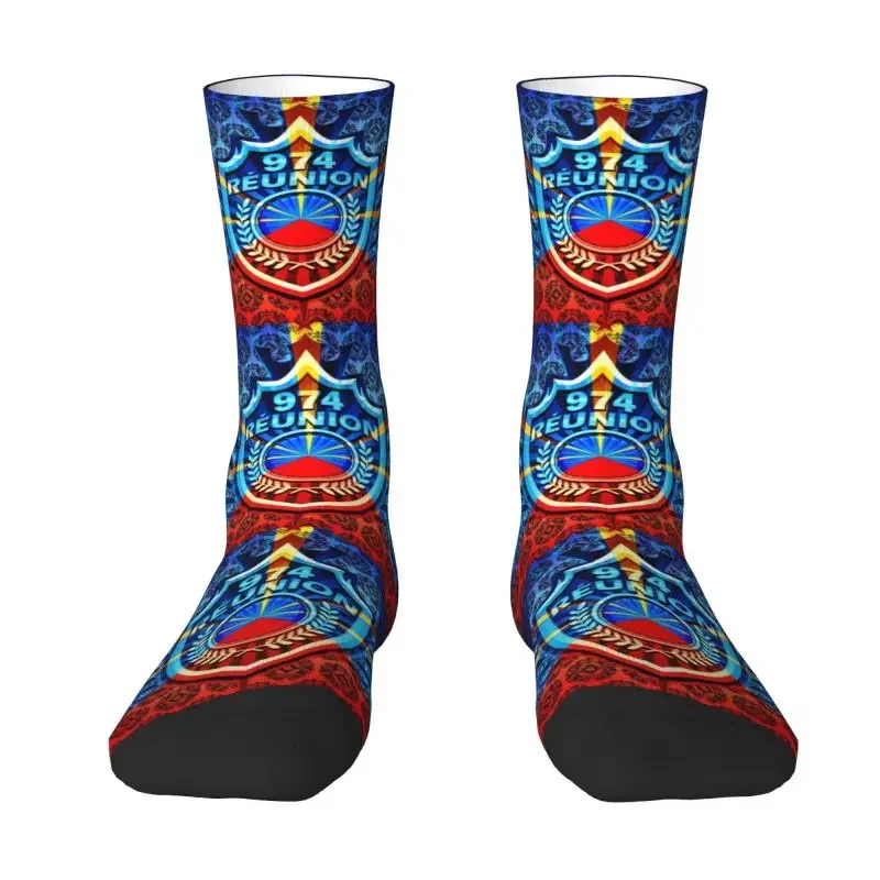 Kawaii Printing 974 Reunion Island Socks for Men Women Male Stretch Summer Autumn Winter Maveli Coat of Arms Crazy Crew Socks