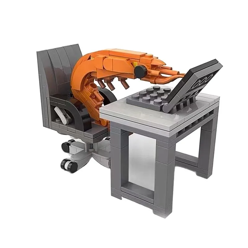 Klocki Konstrukcyjne Krewetki Dekoracja Biurka Seria Robotnik Montujący Krewetka w Kształcie Puzzle Zabawka do Składania Prezent Urodzinowy dla Chłopca