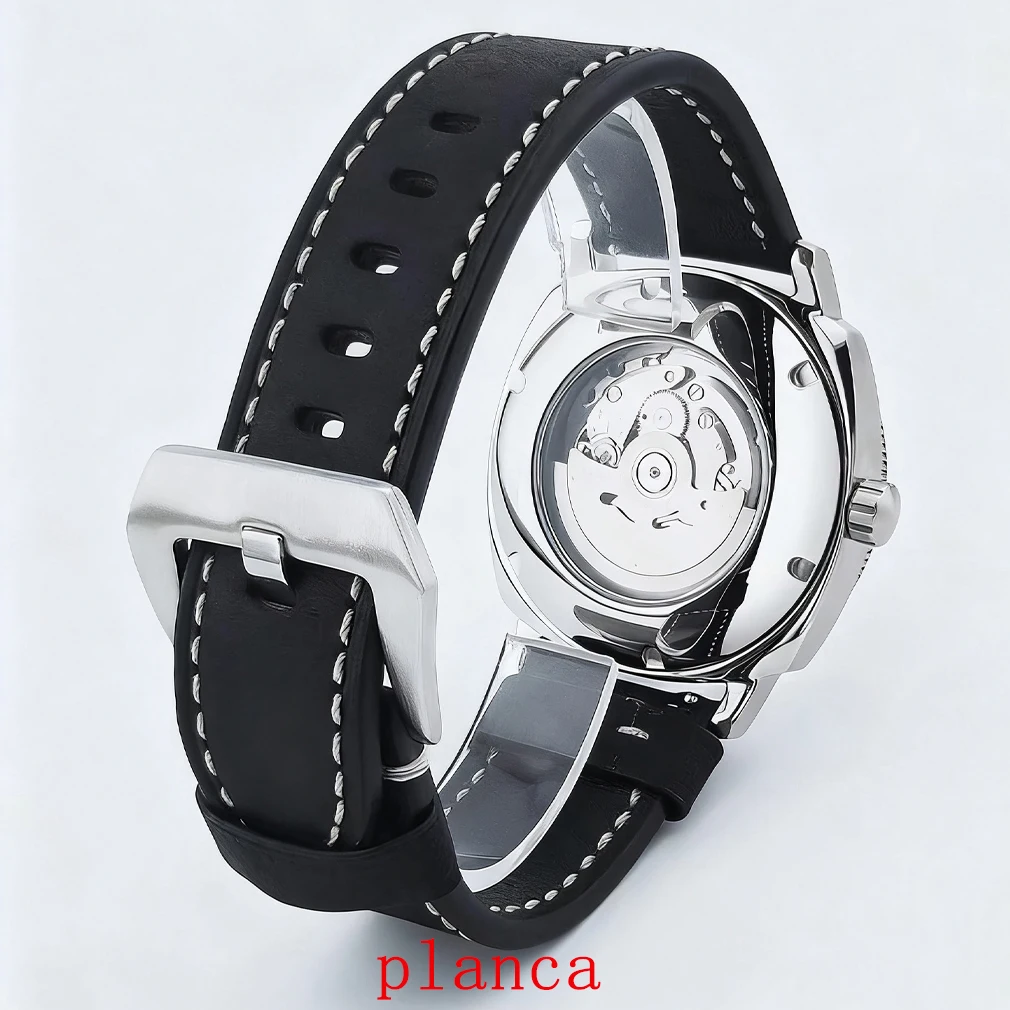 Customized logo 42mm NH39 Mechanical Leather Strap Sapphire White Black Dial Men's Watch
