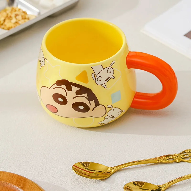 MINISO Crayon Shin-chan Water Cup Cute Office Coffee Mug Ceramic Cup with Spoon Good-looking Ornament Collection Holiday Gifts