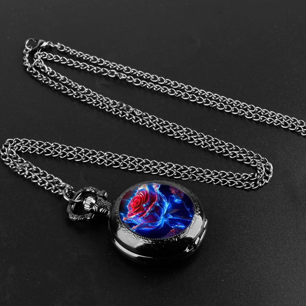 Frozen Rose Geïnspireerd Design Zwart Quartz Zakhorloge Met Duurzame Ketting Arabisch Cijfer Tijd Display Voor Mannen En Vrouwen Geschenken