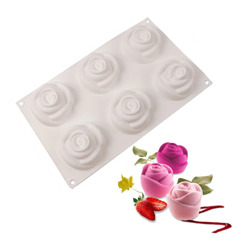 GT16-65 6-Rose Shaped Silicone Mold Cake Decoration Mousse Soap Mould Food Grade Wholesale & Retail